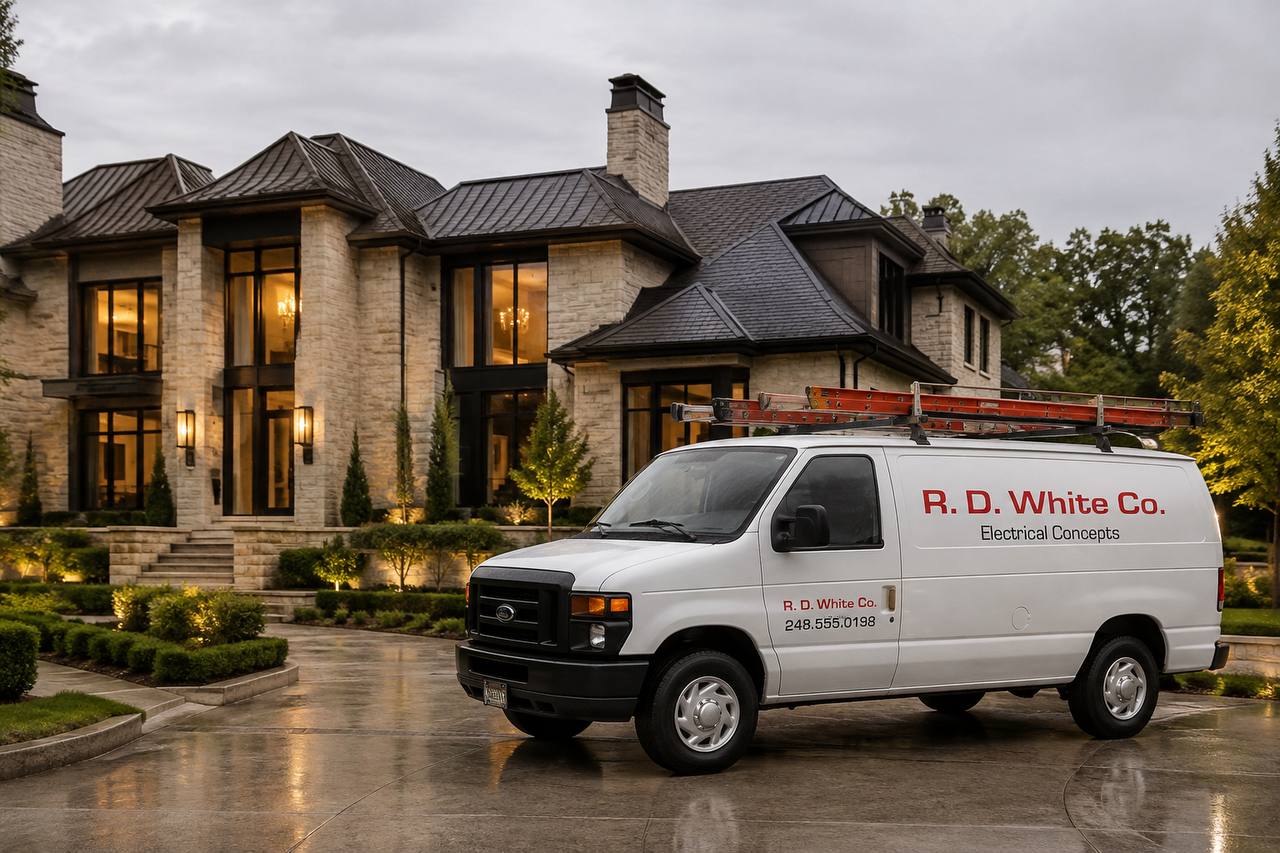 R.D. White Co. electrical van at a luxury residence